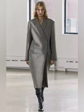 Zara Collection Wool Long Classic Tailored Brown Blazer Coat